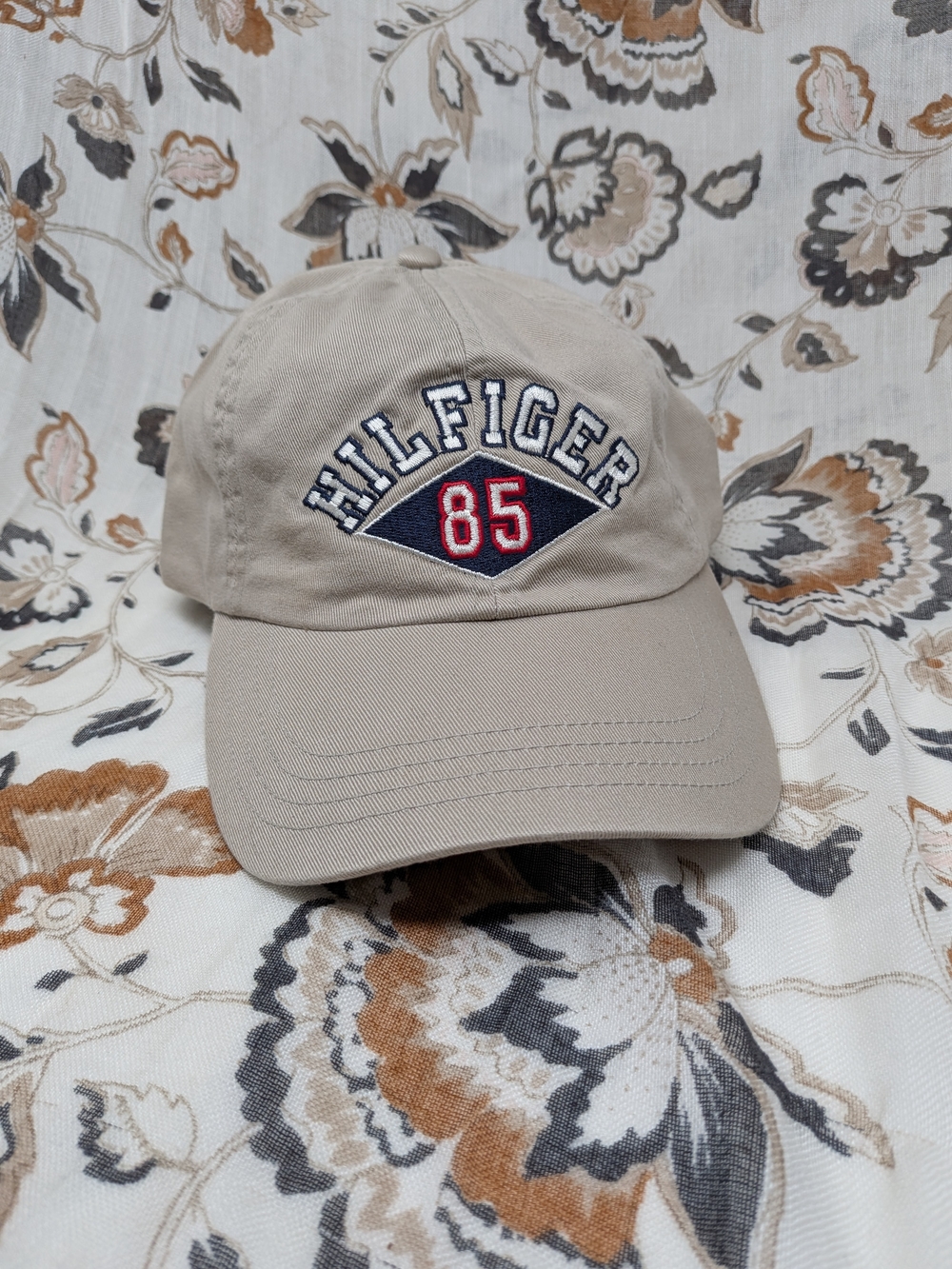 Tommy Hilfiger 85 Logo Khaki Baseball Cap Tan Leather Strapback Hat